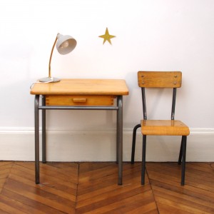 Bureau et chaise d'école années 50