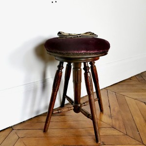 Tabouret pivotant ancien velours orange