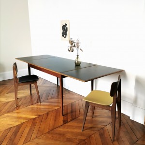 Table vintage en bois et stratifié noir