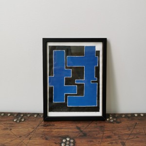 Dessin feutre et gouache bleu noir 