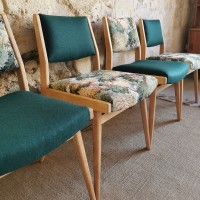 Paire de chaises vintage en hêtre retapissées 