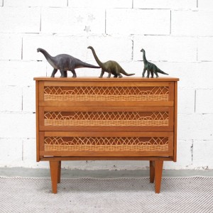 Chest of 3 drawers in wood and rattan