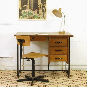 Bureau en bois et métal années 50