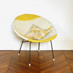 Fauteuil scoubidou jaune et blanc