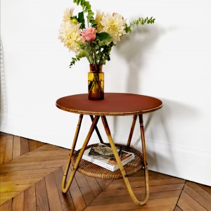 Table en rotin et osier vintage 1