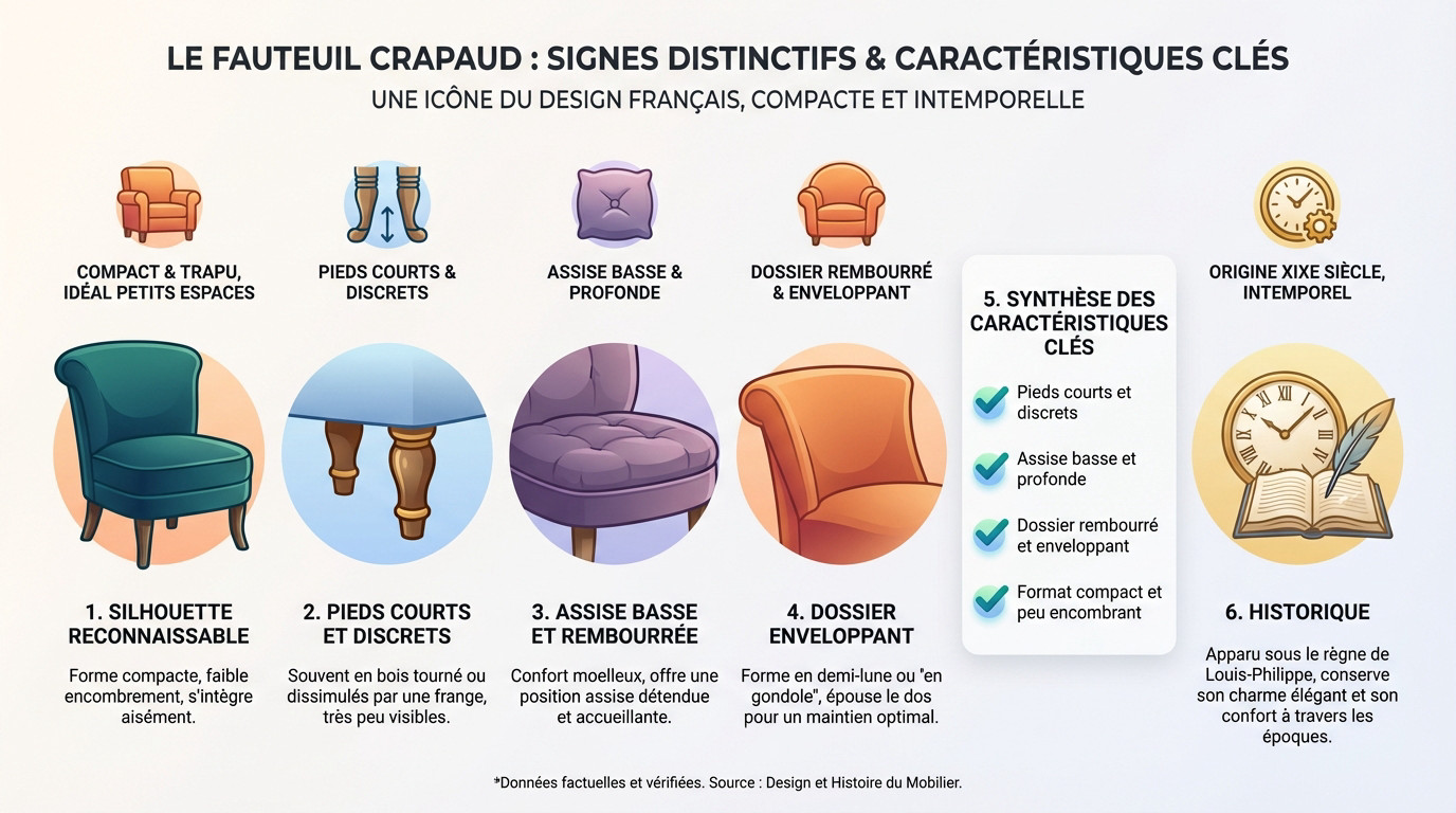 Fauteuil crapaud classique en velours montrant son dossier enveloppant et ses pieds courts