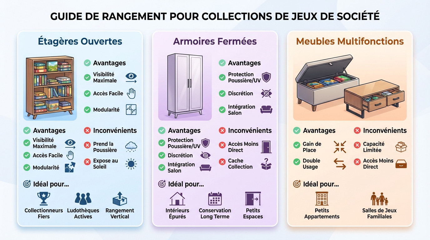 Étagère de rangement optimisée pour une collection de jeux de société