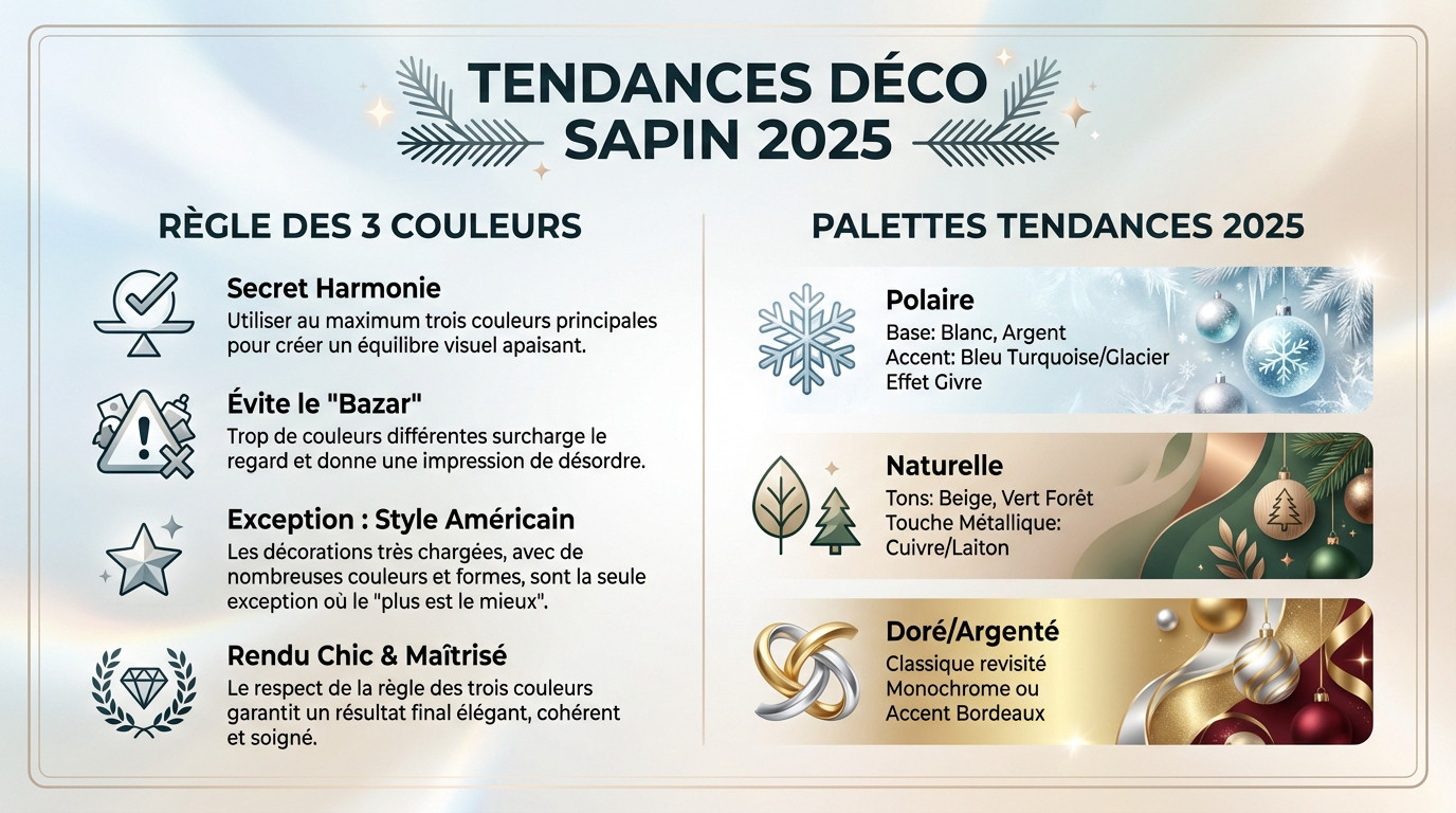 Décoration sapin de Noël 2025 tendance polaire et cuivrée