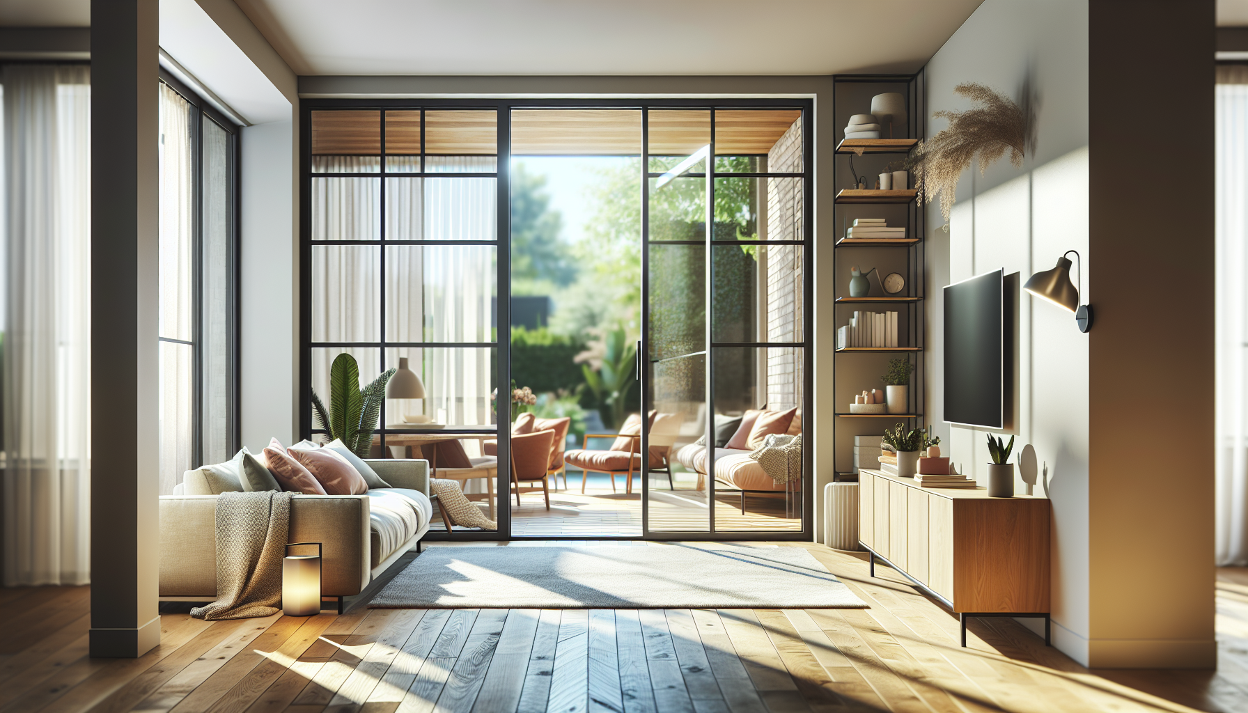 Fenêtre en aluminium moderne installée par Mister Menuiserie dans un salon rénové