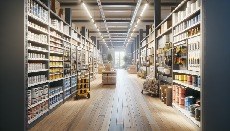 Intérieur d'un magasin Weldom bricolage avec rayons peinture et outils