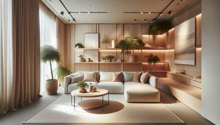 Showroom Lecornu Mobilier avec canapé d'angle beige et décoration contemporaine 2026