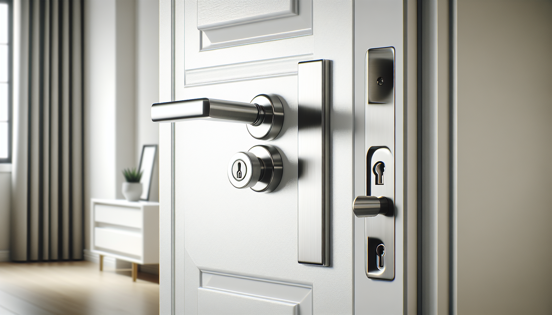 Serrure et cylindre haute sécurité Assa Abloy installés sur une porte d'entrée moderne