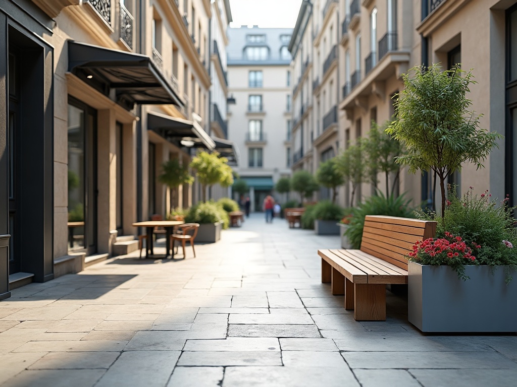 mobilier urbain banc public et jardinière dans un espace urbain moderne