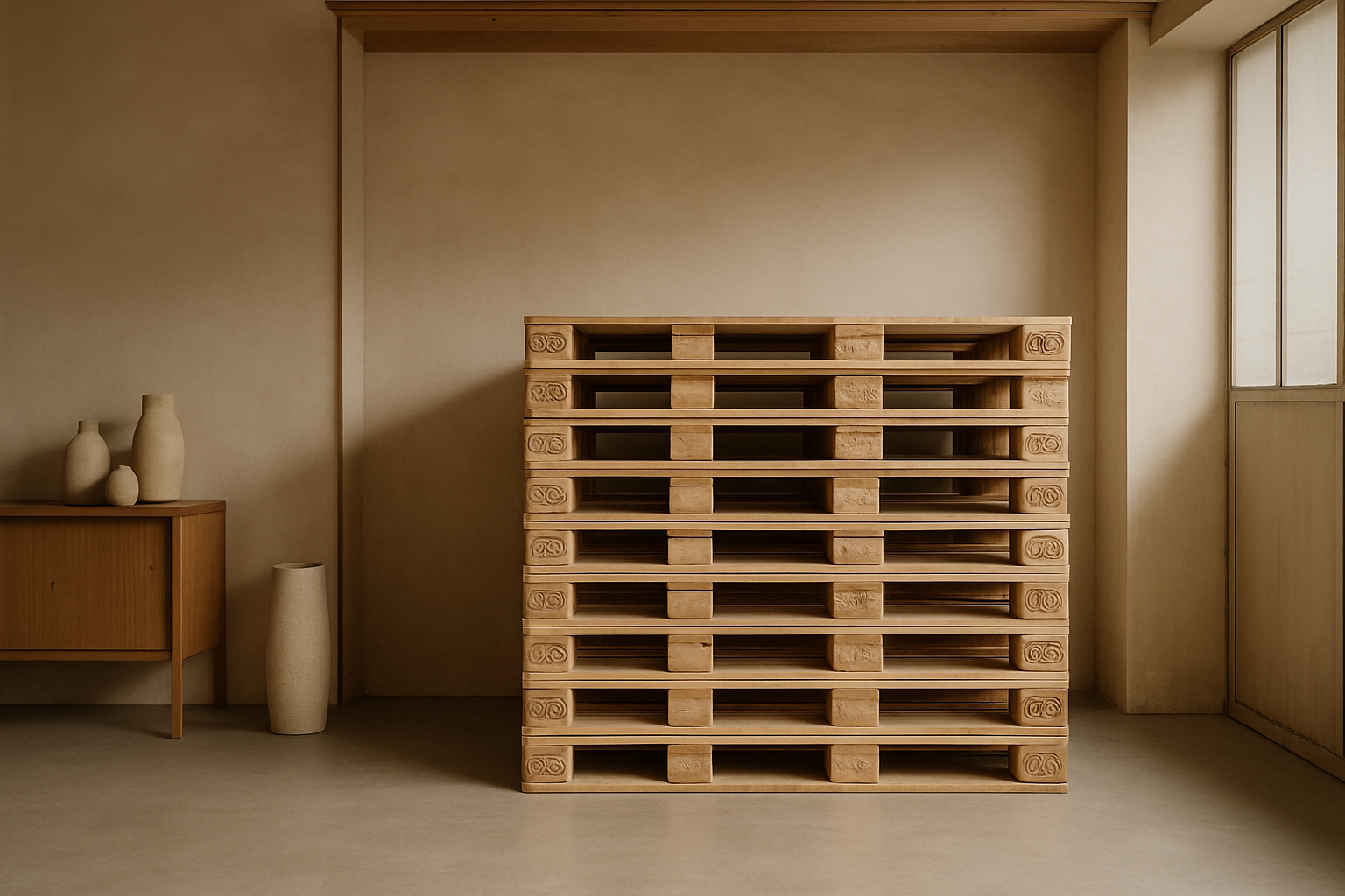 consigne palette - palettes Europe en bois empilées dans un entrepôt