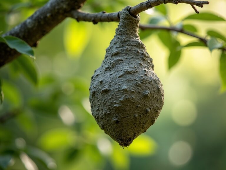 Frelon asiatique - nid sphérique accroché à une branche d'arbre dans un jardin français