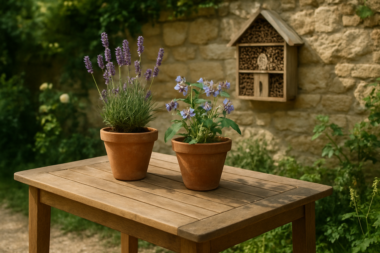 abeille butinant des fleurs de lavande dans un jardin français