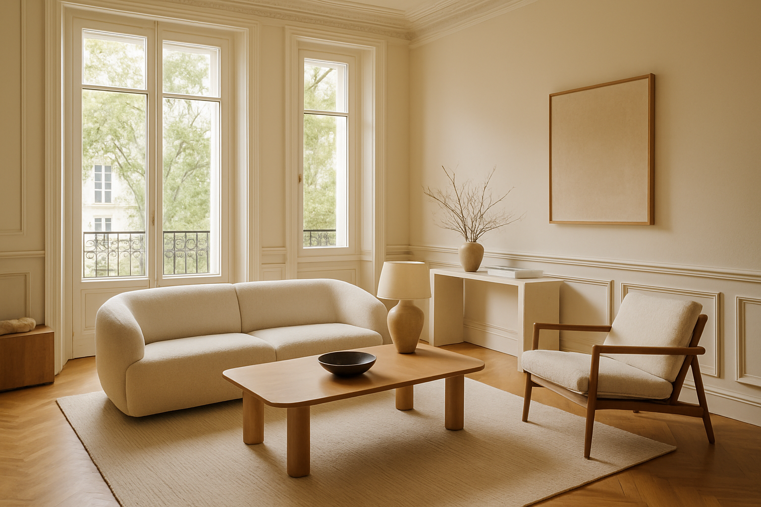 Deceuninck fenêtre PVC blanche dans un salon moderne français