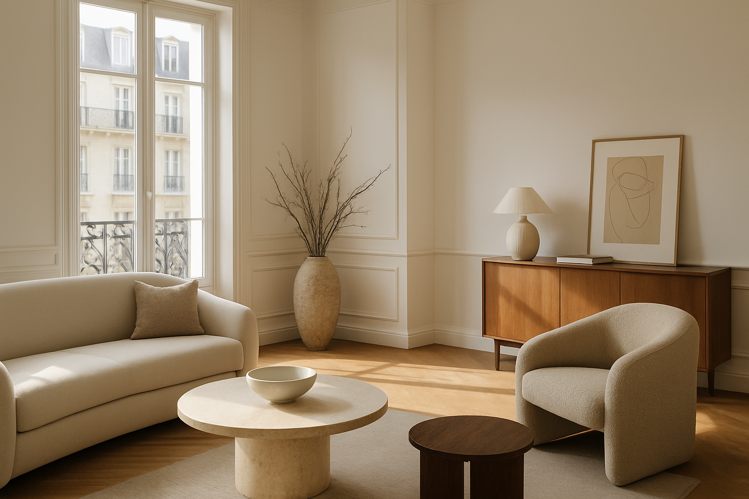 fenetrea fenêtre PVC blanche dans un salon français élégant