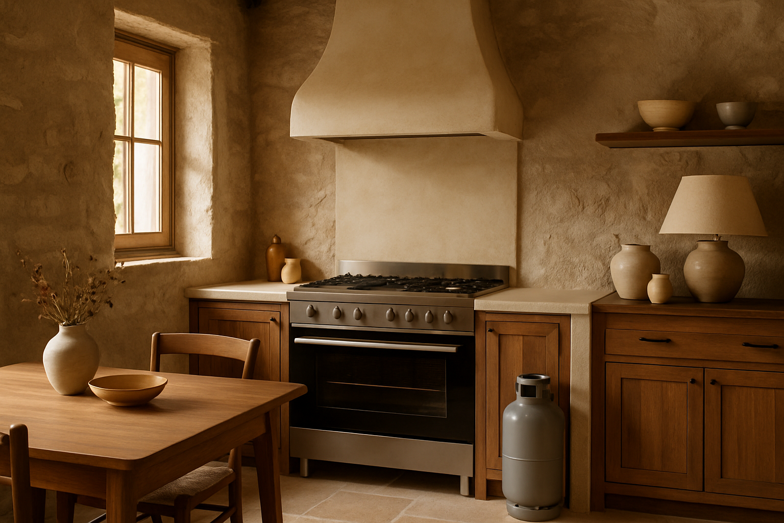 Primagaz bouteille de gaz propane dans une cuisine rustique française