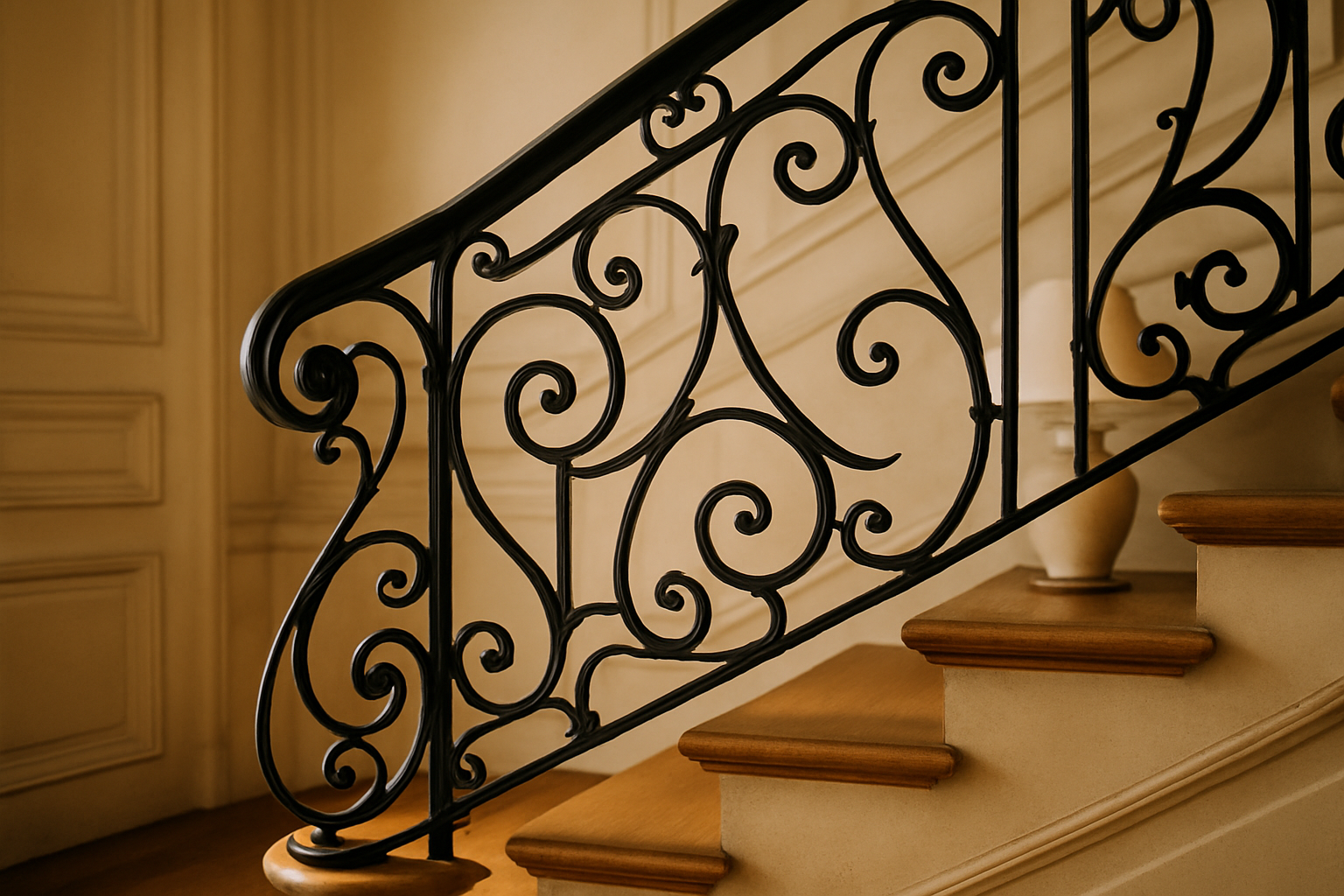 ferronnerie autour de moi - rampe d'escalier en fer forgé dans un intérieur français élégant