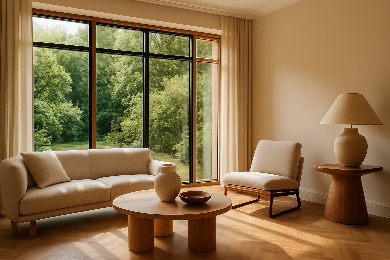 menuiserie Millet baie vitrée aluminium bois dans un salon français élégant