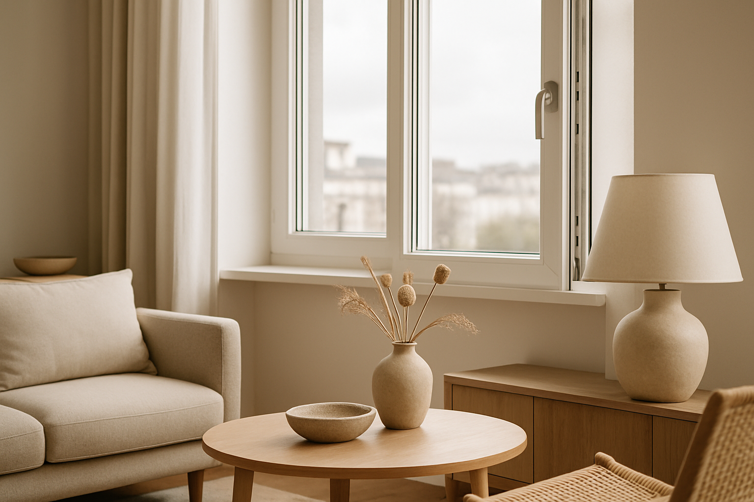 ferrure roto sur une fenêtre PVC blanche dans un intérieur moderne