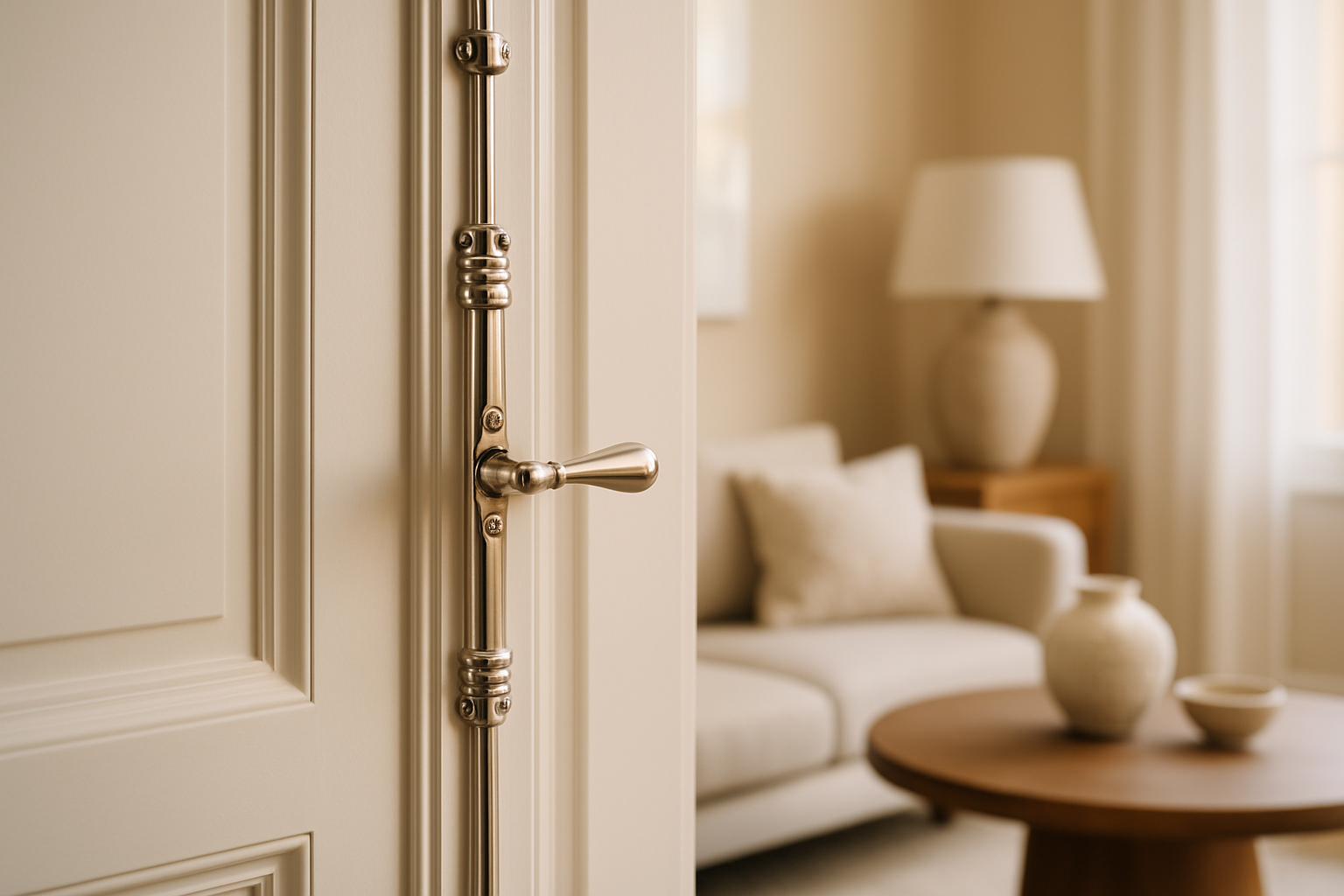 crémone pompier en inox sur porte double blanche